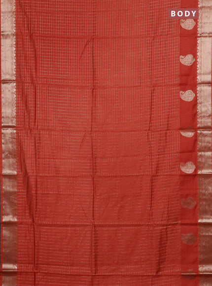 Semi chanderi saree rust shade and wine shade with allover zari checked pattern and zari woven paisley butta border