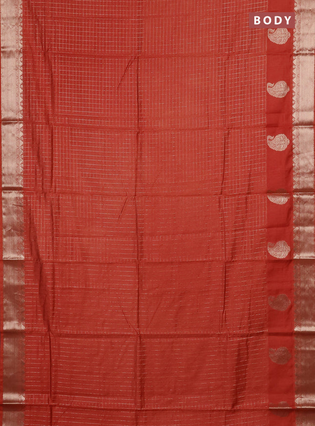 Semi chanderi saree rust shade and wine shade with allover zari checked pattern and zari woven paisley butta border
