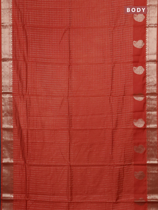 Semi chanderi saree rust shade and wine shade with allover zari checked pattern and zari woven paisley butta border