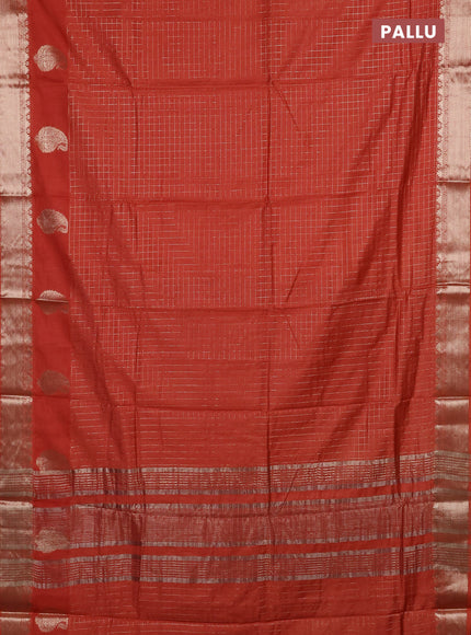 Semi chanderi saree rust shade and wine shade with allover zari checked pattern and zari woven paisley butta border