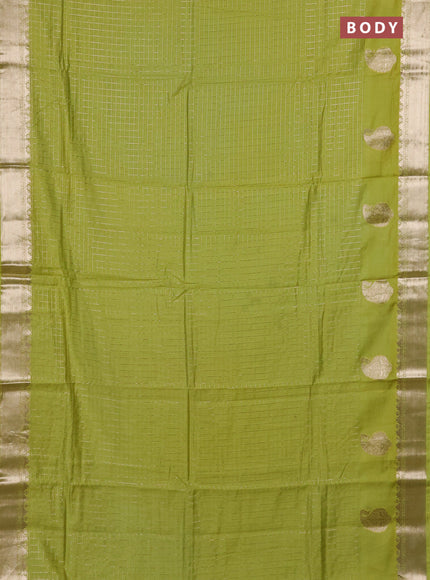 Semi chanderi saree light green and violet with allover zari checked pattern and zari woven paisley butta border