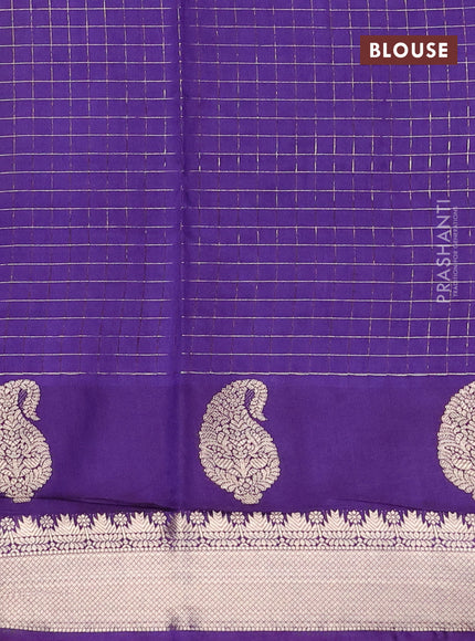 Semi chanderi saree light green and violet with allover zari checked pattern and zari woven paisley butta border