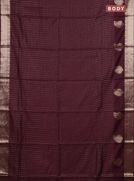Semi chanderi saree deep wine shade and rust shade with allover zari checked pattern and zari woven paisley butta border