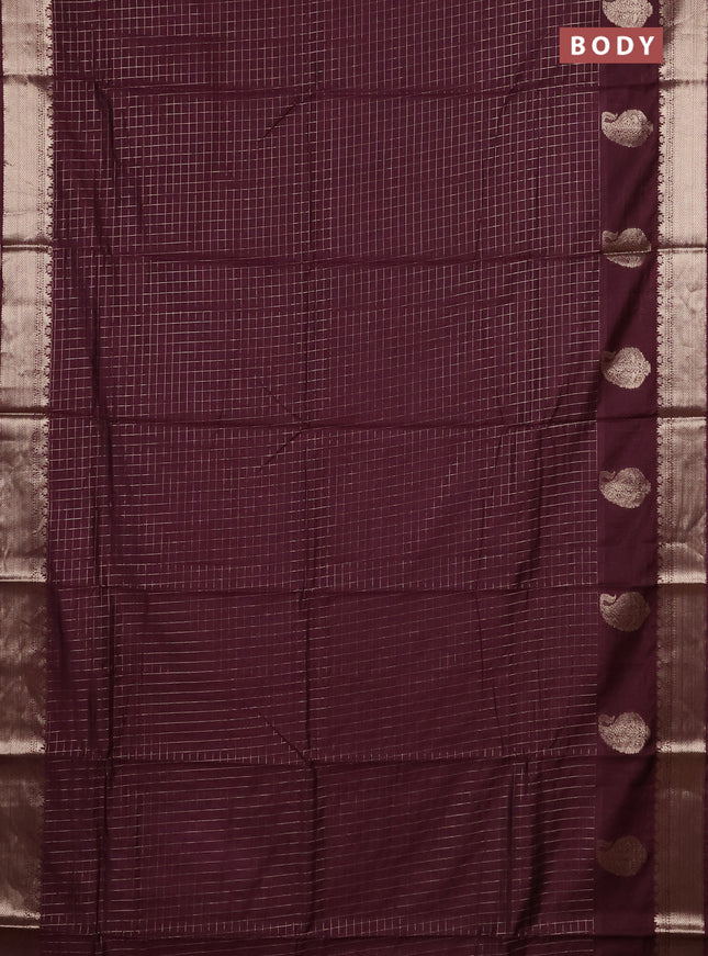 Semi chanderi saree deep wine shade and rust shade with allover zari checked pattern and zari woven paisley butta border
