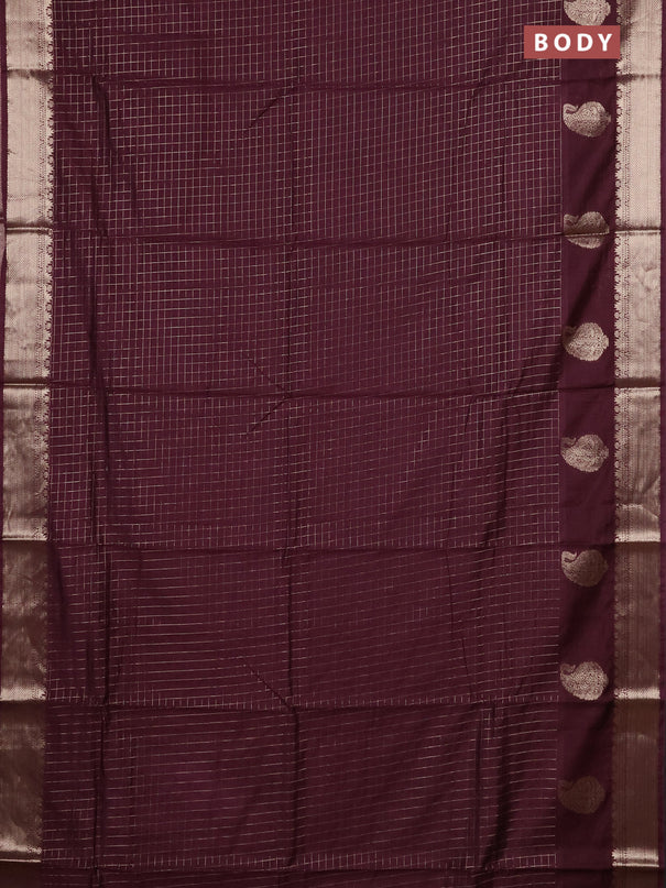 Semi chanderi saree deep wine shade and rust shade with allover zari checked pattern and zari woven paisley butta border
