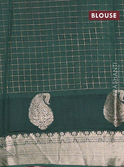 Semi chanderi saree maroon and green with allover zari checked pattern and zari woven paisley butta border