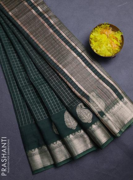 Semi chanderi saree bottle green and maroon with allover zari checked pattern and zari woven paisley butta border