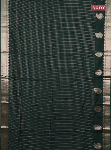 Semi chanderi saree bottle green and maroon with allover zari checked pattern and zari woven paisley butta border