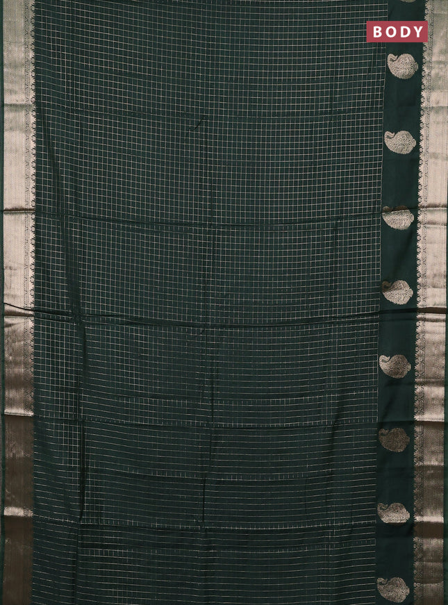 Semi chanderi saree bottle green and maroon with allover zari checked pattern and zari woven paisley butta border