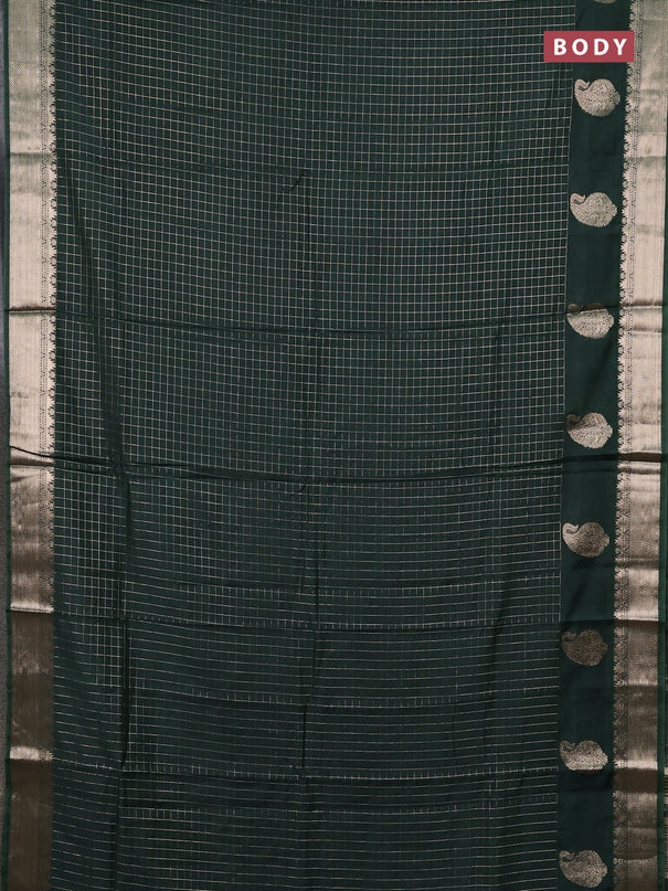 Semi chanderi saree bottle green and maroon with allover zari checked pattern and zari woven paisley butta border
