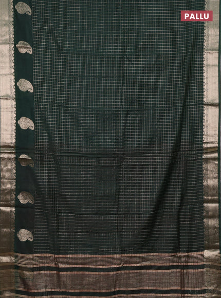 Semi chanderi saree bottle green and maroon with allover zari checked pattern and zari woven paisley butta border
