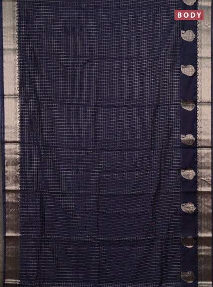 Semi chanderi saree navy blue and purple with allover zari checked pattern and zari woven paisley butta border