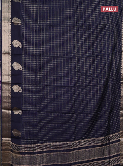 Semi chanderi saree navy blue and purple with allover zari checked pattern and zari woven paisley butta border