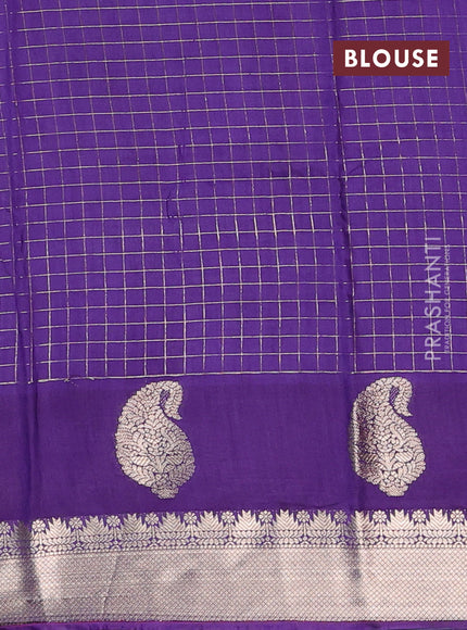 Semi chanderi saree navy blue and purple with allover zari checked pattern and zari woven paisley butta border
