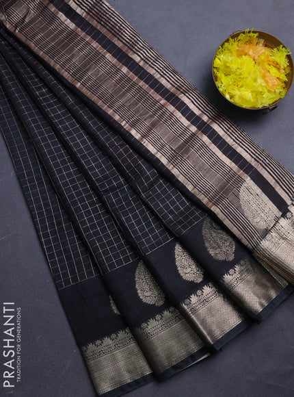 Semi chanderi saree black and red with allover zari checked pattern and zari woven paisley butta border