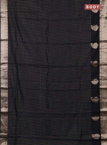 Semi chanderi saree black and red with allover zari checked pattern and zari woven paisley butta border