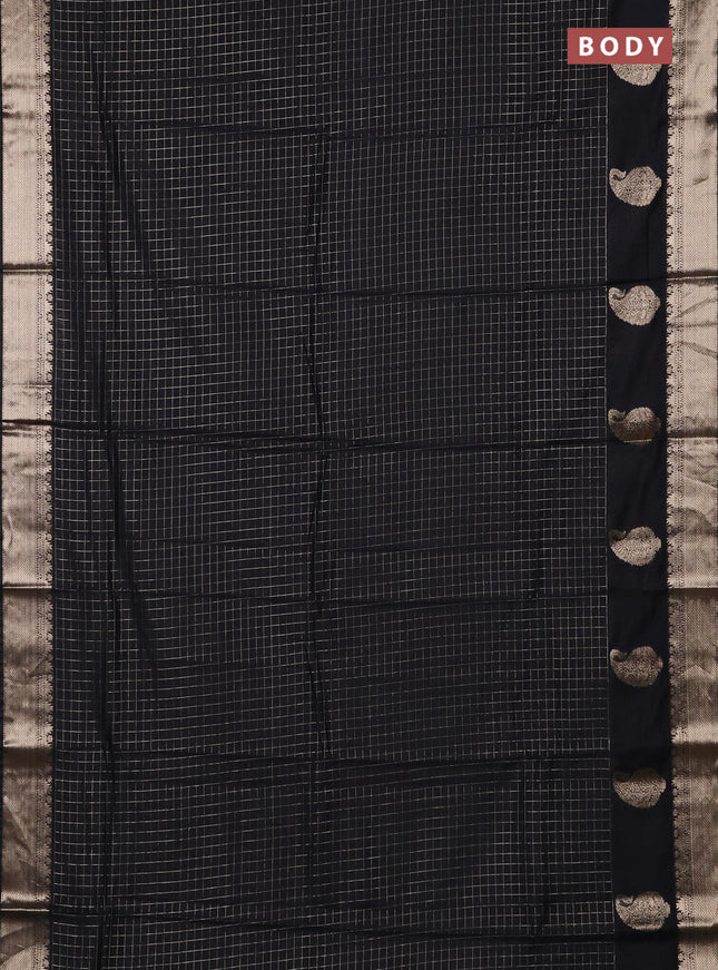 Semi chanderi saree black and red with allover zari checked pattern and zari woven paisley butta border