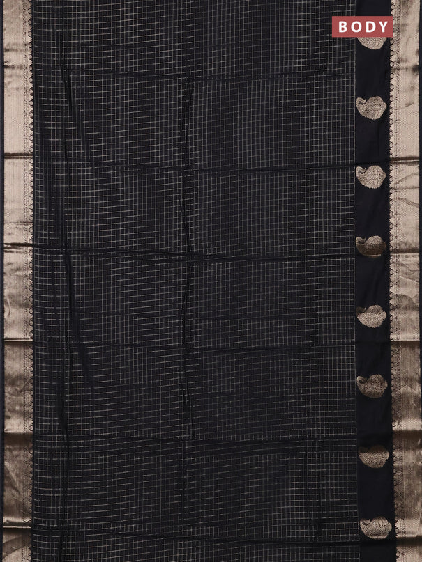 Semi chanderi saree black and red with allover zari checked pattern and zari woven paisley butta border