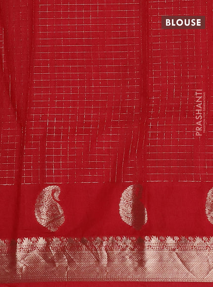 Semi chanderi saree black and red with allover zari checked pattern and zari woven paisley butta border