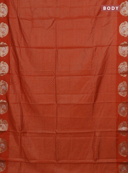 Semi chanderi saree rust shade and deep wine with allover small zari checked pattern and zari woven butta border