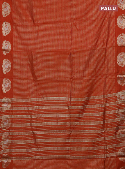 Semi chanderi saree rust shade and deep wine with allover small zari checked pattern and zari woven butta border