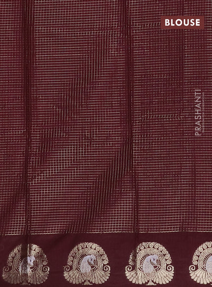 Semi chanderi saree rust shade and deep wine with allover small zari checked pattern and zari woven butta border