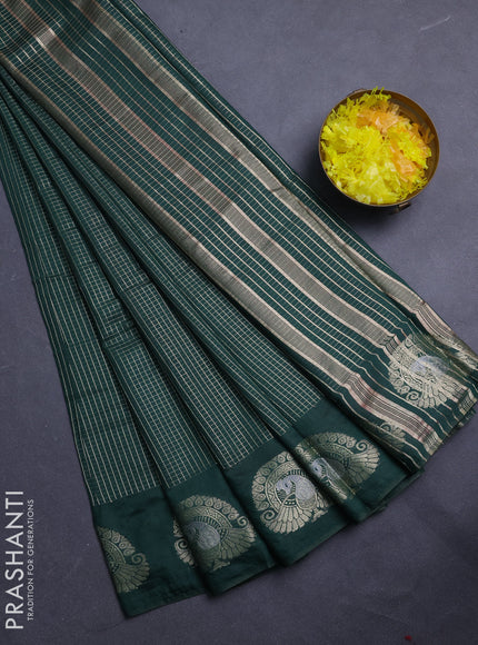 Semi chanderi saree green and light pink with allover small zari checked pattern and zari woven butta border