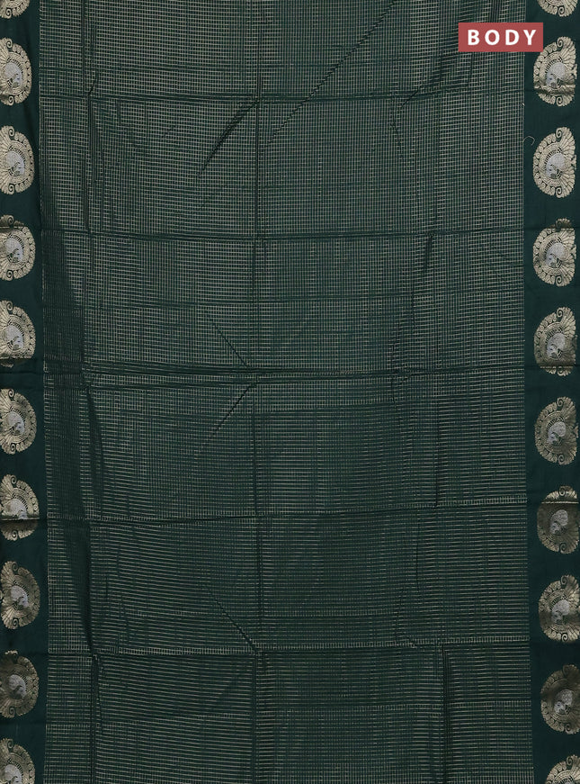 Semi chanderi saree green and light pink with allover small zari checked pattern and zari woven butta border