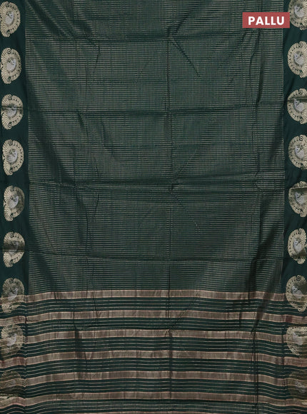 Semi chanderi saree green and light pink with allover small zari checked pattern and zari woven butta border