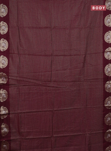 Semi chanderi saree deep wine shade and rust shade with allover small zari checked pattern and zari woven butta border