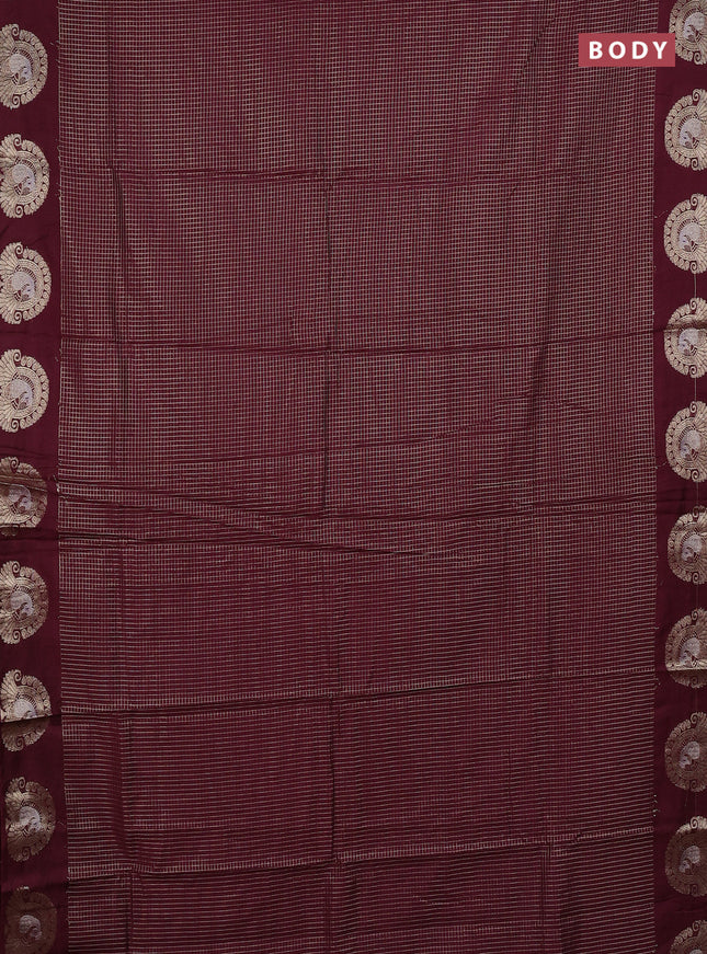 Semi chanderi saree deep wine shade and rust shade with allover small zari checked pattern and zari woven butta border