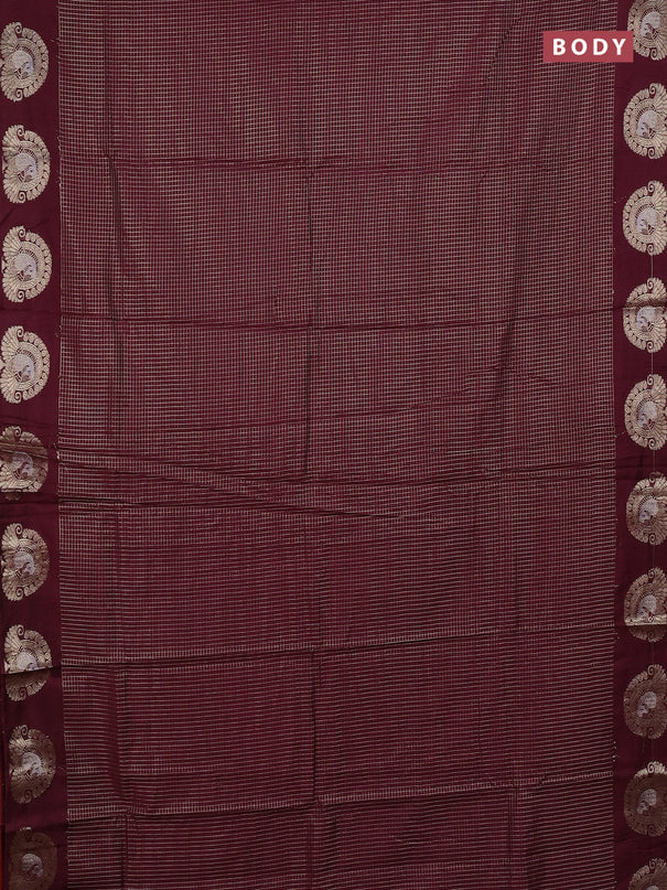 Semi chanderi saree deep wine shade and rust shade with allover small zari checked pattern and zari woven butta border