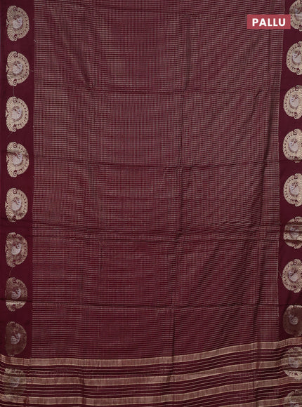 Semi chanderi saree deep wine shade and rust shade with allover small zari checked pattern and zari woven butta border