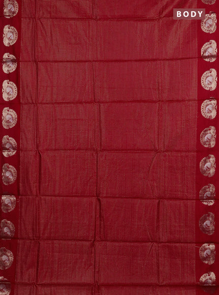 Semi chanderi saree red and green with allover small zari checked pattern and zari woven butta border