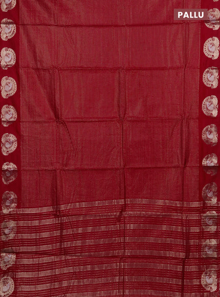 Semi chanderi saree red and green with allover small zari checked pattern and zari woven butta border