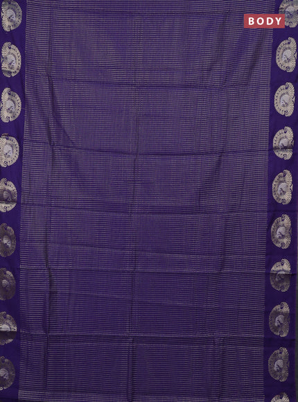 Semi chanderi saree blue and light green with allover small zari checked pattern and zari woven butta border