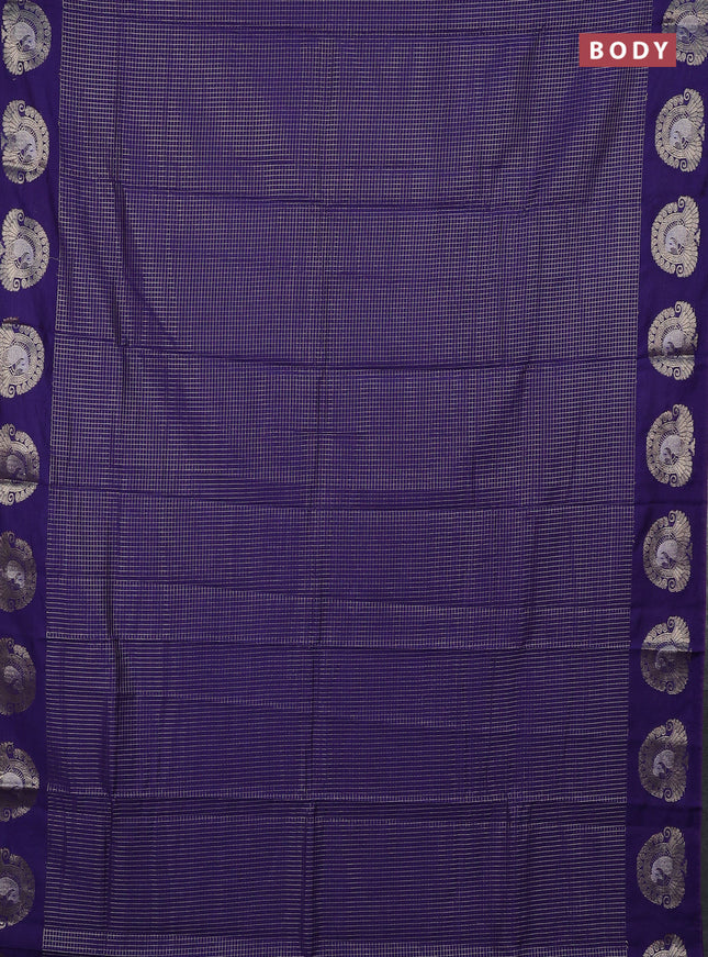 Semi chanderi saree blue and light green with allover small zari checked pattern and zari woven butta border