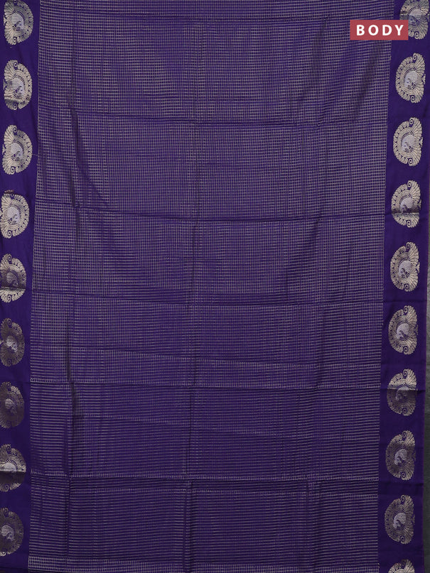 Semi chanderi saree blue and light green with allover small zari checked pattern and zari woven butta border