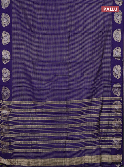 Semi chanderi saree blue and light green with allover small zari checked pattern and zari woven butta border