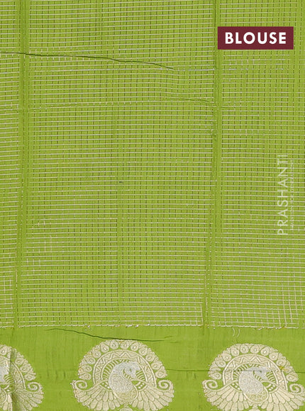 Semi chanderi saree blue and light green with allover small zari checked pattern and zari woven butta border