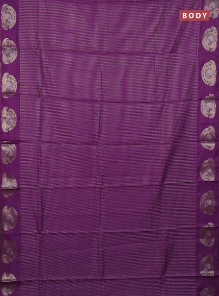 Semi chanderi saree violet shade and blue with allover small zari checked pattern and zari woven butta border