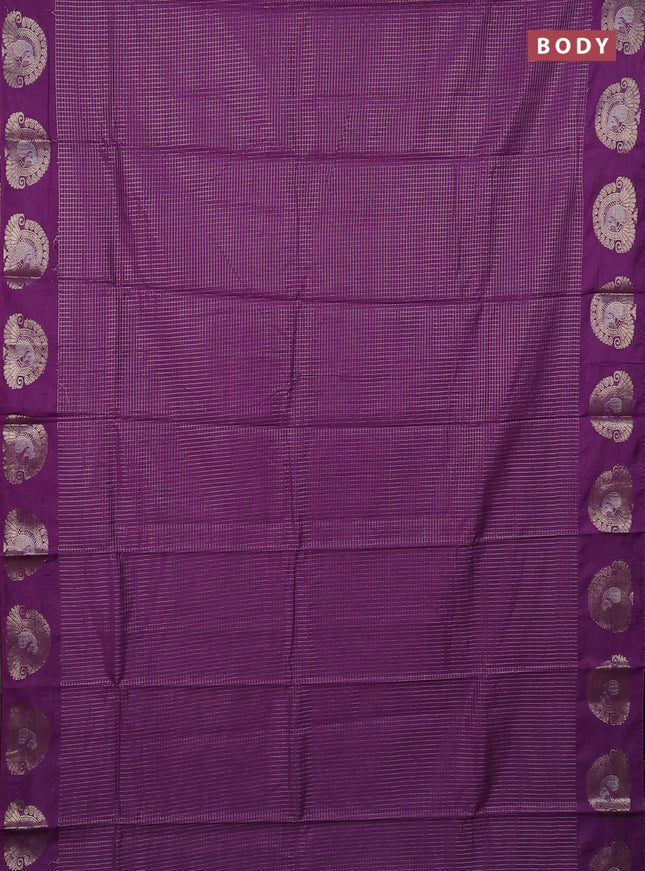 Semi chanderi saree violet shade and blue with allover small zari checked pattern and zari woven butta border