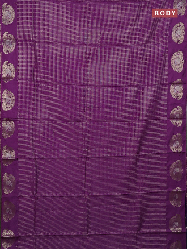 Semi chanderi saree violet shade and blue with allover small zari checked pattern and zari woven butta border