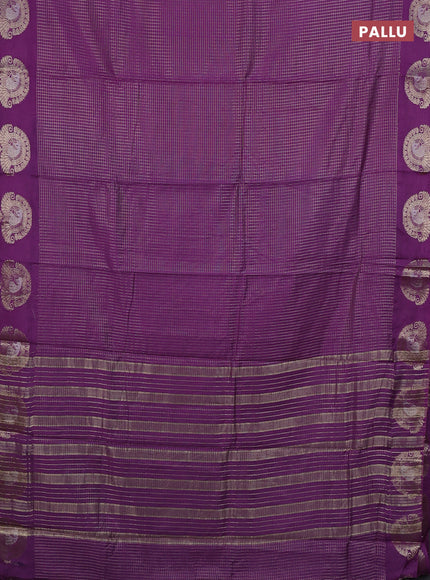 Semi chanderi saree violet shade and blue with allover small zari checked pattern and zari woven butta border