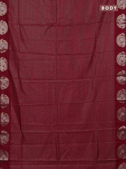 Semi chanderi saree maroon and green with allover small zari checked pattern and zari woven butta border