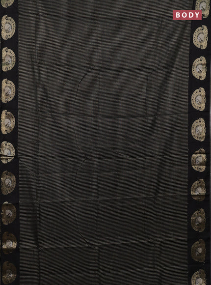 Semi chanderi saree black and maroon with allover small zari checked pattern and zari woven butta border
