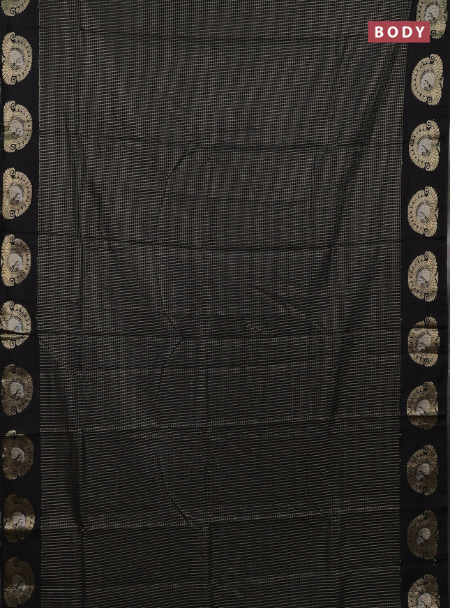 Semi chanderi saree black and maroon with allover small zari checked pattern and zari woven butta border
