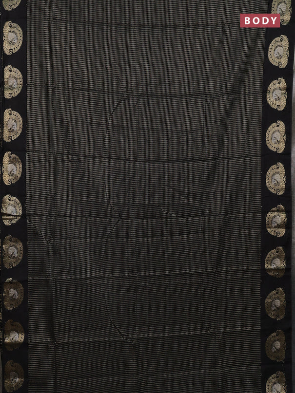 Semi chanderi saree black and maroon with allover small zari checked pattern and zari woven butta border
