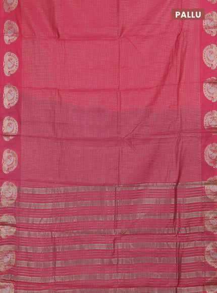 Semi chanderi saree light pink and violet with allover small zari checked pattern and zari woven butta border