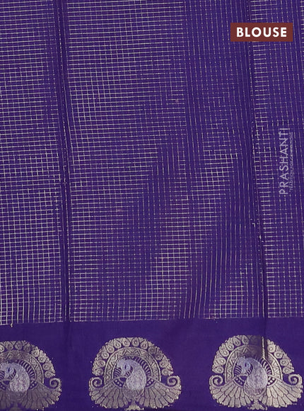 Semi chanderi saree light pink and violet with allover small zari checked pattern and zari woven butta border